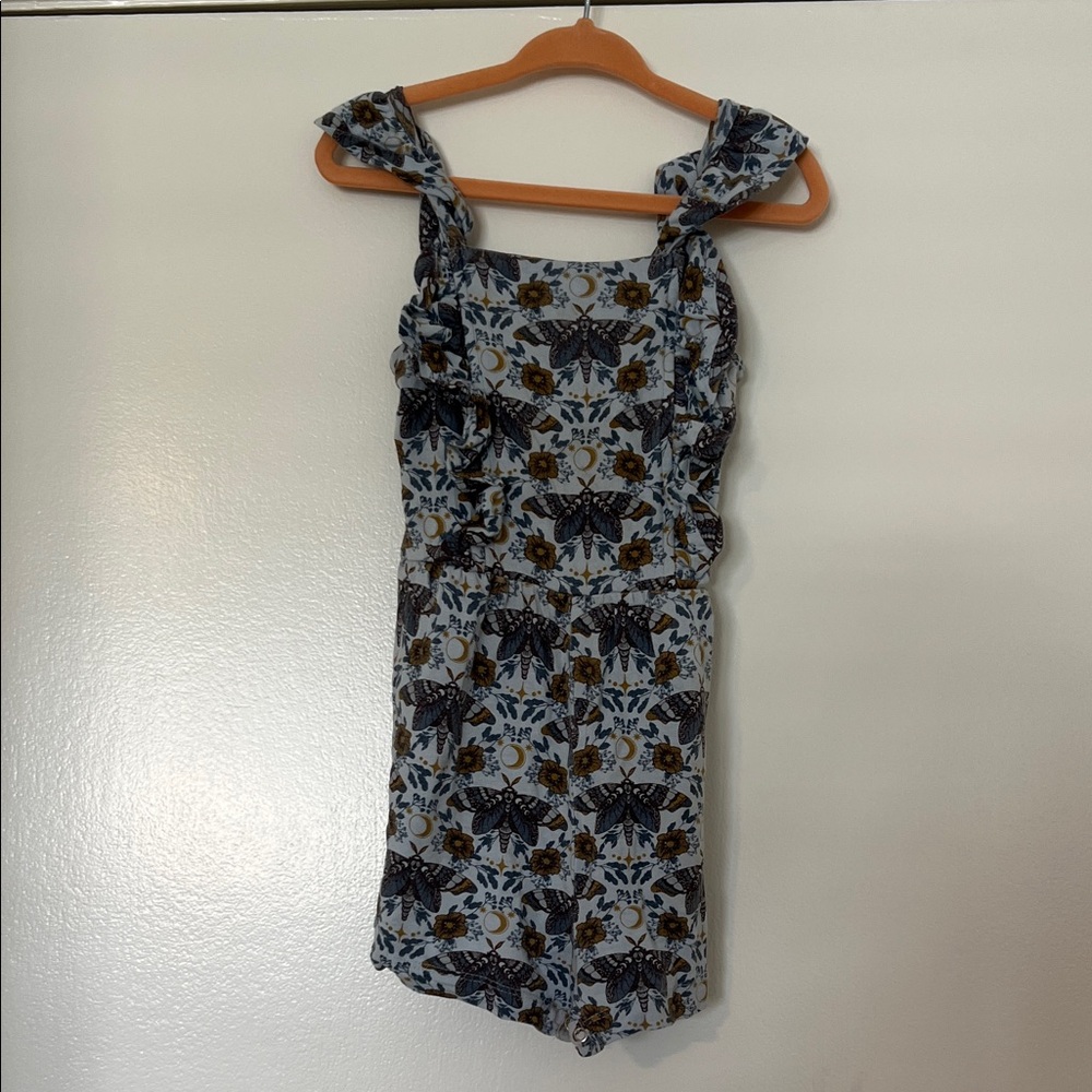 Kate Quinn Blue and Brown Floral Romper Butterfly Night